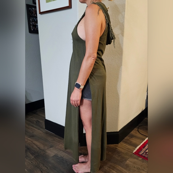 1/2 OFF We The Free People Green Hooded Tunic Pull Over Maxi Dress Cute Hippie - Picture 4 of 10
